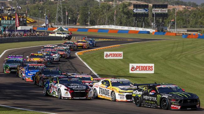 Cam Waters leads the pack during Race 11 at the Darwin Triple Crown 2024. Picture: Mark Horsburgh / NTMEC supplied.