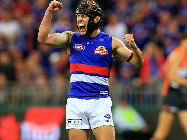 Caleb Daniel celebrates his huge third-quarter goal. Picture: Toby Zerna