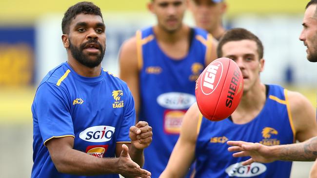 Mature-age recruit Liam Ryan in action at West Coast training. Picture: Getty