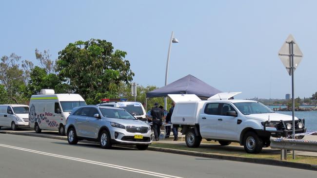 A crime scene at Tweed Heads Jack Evans Boat Harbour Park where a man was found dead in a sleeping bag. Picture: Jodie Calcott.