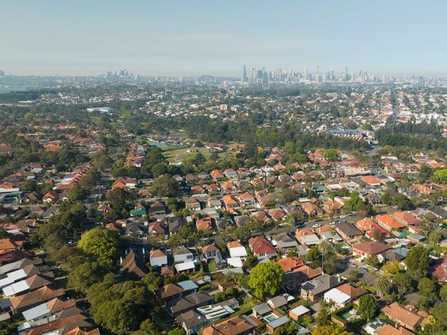 SYDNEY, AUSTRALIA - NewsWire Photos SEPTEMBER 14 2023. Generic housing & real estate house generics. Pic shows aerial view of suburban rooftops in Summer Hill, looking East towards the CBD, taken by drone. Picture: NCA NewsWire / Max Mason-Hubers