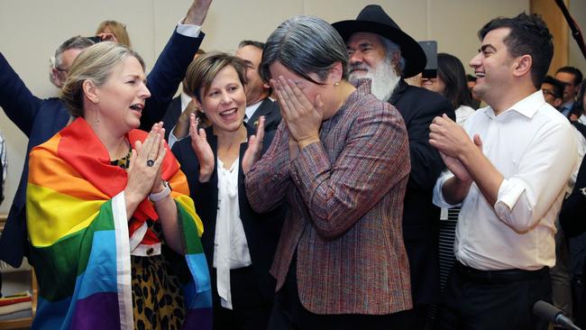 The Same Sex Marriage Vote was watched by a vey emotional Senator Penny Wong and politicians from all parties in Parliament House in Canberra. Picture: Gary Ramage