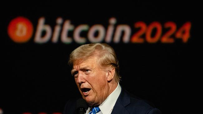 Donald Trump speaks at July’s Bitcoin 2024 conference in Nashville, Tennessee. Picture: Getty Images