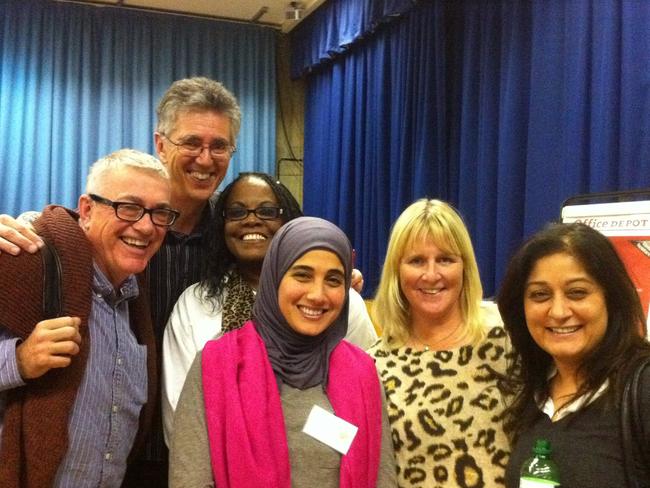 Steve Biddulph, centre, with fellow parents, in London at the Winchester Playhouse, in 2016.