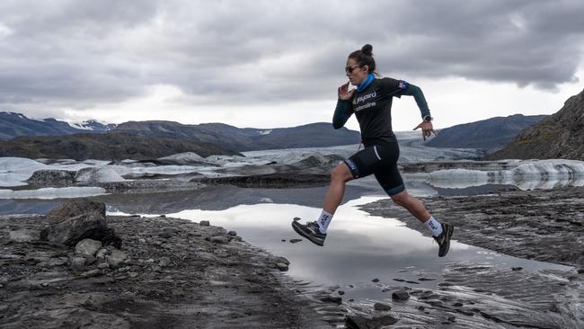 Bell during her ultra marathon in Iceland, where she braved the icy winds every day.