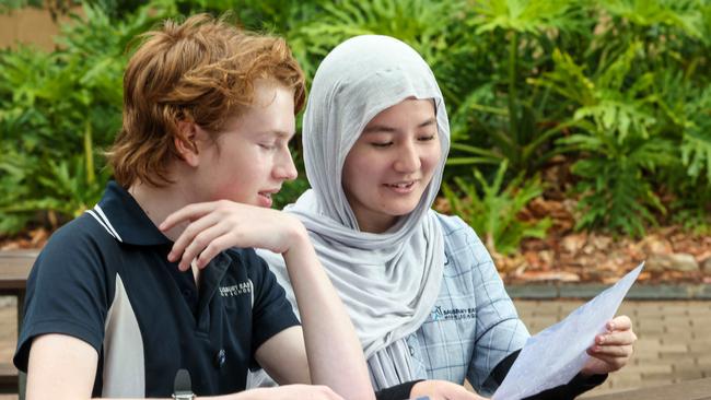 Year 9 Students Caellum and Fatimah with their impressive NAPLAN results. Image/Russell Millard Photography