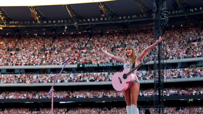 Taylor Swift performs in front of 96,000 fans at Melbourne Cricket Ground on February 16. Picture: Graham Denholm/TAS24/Getty Images