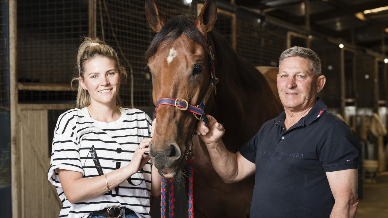 Father and daughter trainers Tony and Maddy Sears with Yellow Brick, who begins his spring campaign in the Weetwood Handicap on Saturday. Picture: Kevin Farmer