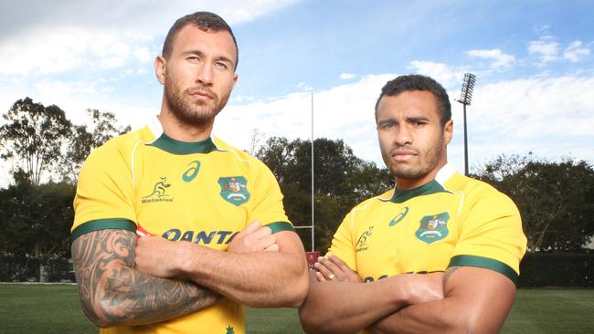 Former Wallabies and Reds halves partners Quade Cooper and Will Genia will reunite at the Rebels. Picture: Steve Pohlner