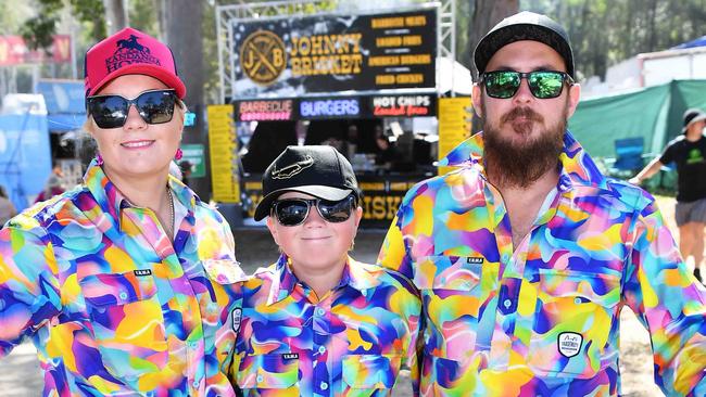 Helena Trace with Seth and Brendan Nowitzke at the Gympie Muster. Picture: Patrick Woods.