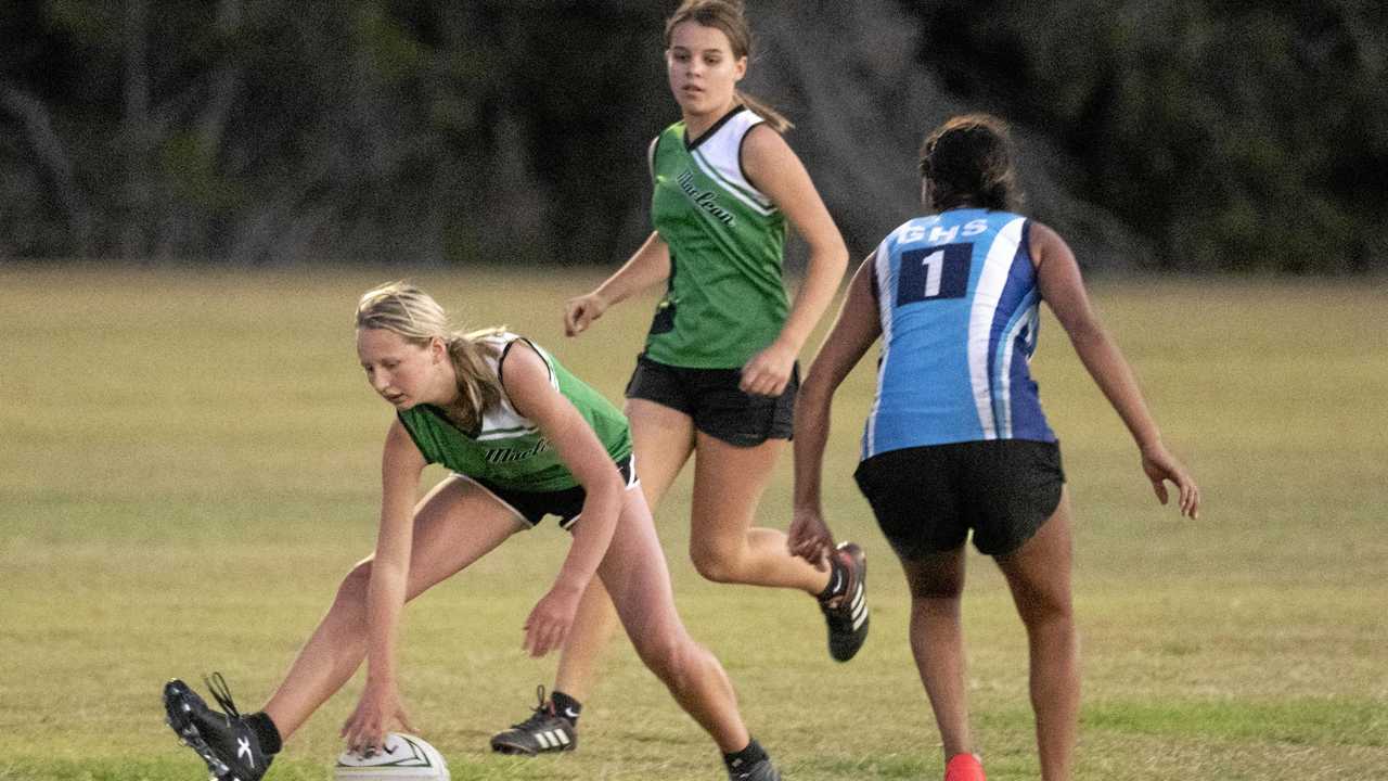 Maclean High v Grafton in junior girls final at Daily Examiner shield Touch Football. Picture: Adam Hourigan