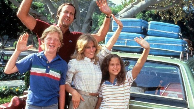 Chevy Chase and Beverly D’Angelo played on-screen parents to Anthony Michael Hall and Dana Barron in National Lampoon’s Vacation. Picture: Warner Bros.