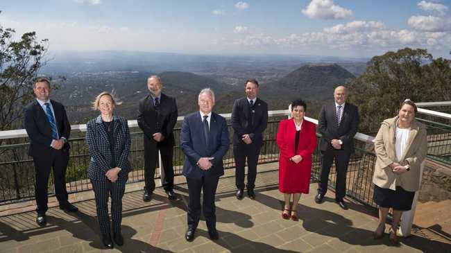 Principals of boarding schools across the Darling Downs (from left) Simon Lees of Toowoomba Anglican School, Linda Evans of Fairholme College, Adrian Wiles of Concordia, Peter Hauser of Toowoomba Grammar School, Stephen Koch of Downlands College, Tanya Appleby of St Ursula's College, Kyle Thompson of Scots PGC College and Sharon Collins of St Saviour's College call on authorities to grant border 