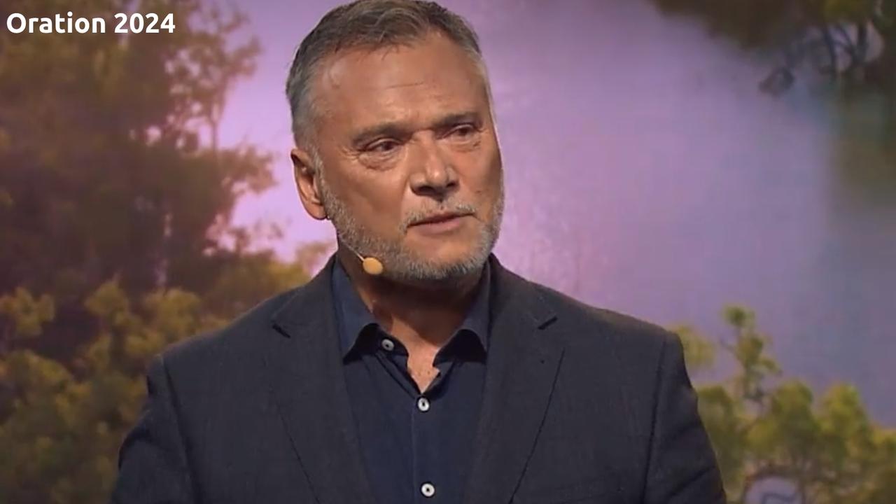 Stan Grant appearing on SBS TV to give the Elder in Residence Oration 2024. Source: SBS.