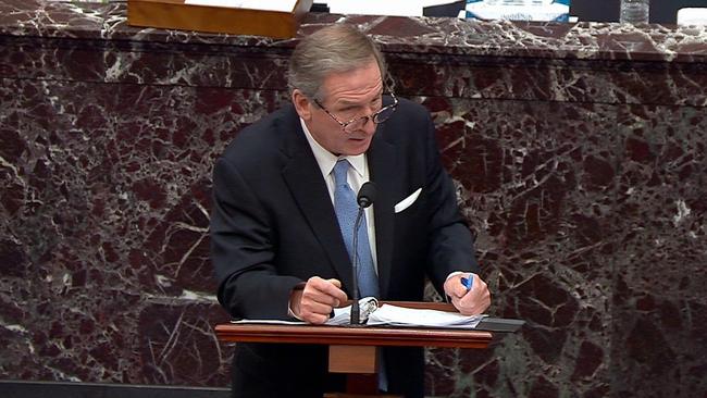 Donald Trump's lawyer Michael Van der Veen presents closing arguments. Picture: Senate TV.