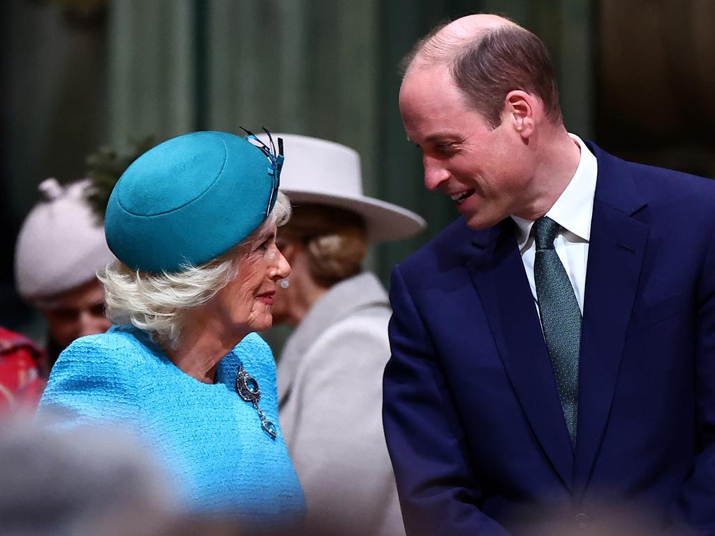 Queen Camilla and Prince William speak as they attend the 2024 Commonwealth Day Service at Westminster Abbey on March 11, 2024. Picture: Getty Images