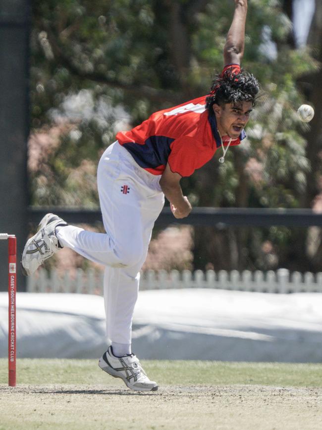 Simarjit Pawar sends one down. Picture: Valeriu Campan