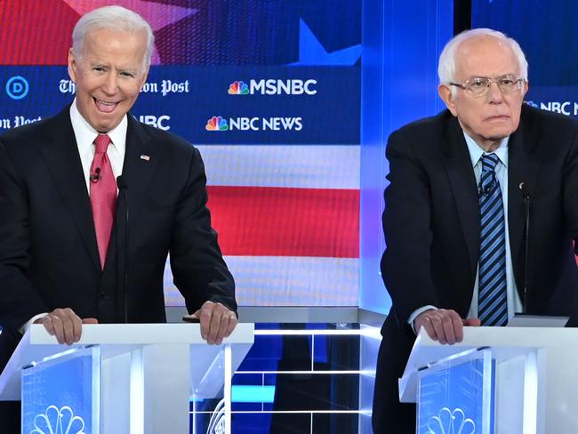 Democratic presidential hopefuls former Vice President Joe Biden (L) and Vermont Senator Bernie Sanders. Picture: AFP