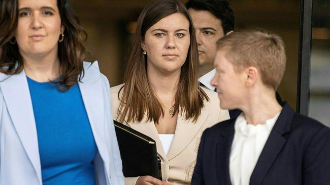 Brittany Higgins leaves the ACT Supreme Court in Canberra after giving her first direct testimony.