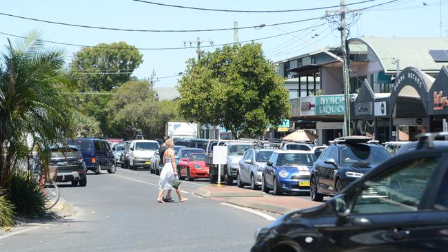 Heavy traffic in Byron Bay on Monday, November 23, 2020. Picture: Liana Boss