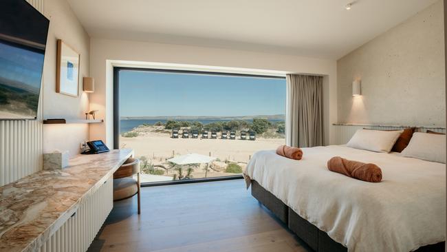 Upstairs are four hotel-style rooms and a larger apartment with views west over Louth Bay and east over the island and Spencer Gulf. Picture: Supplied.