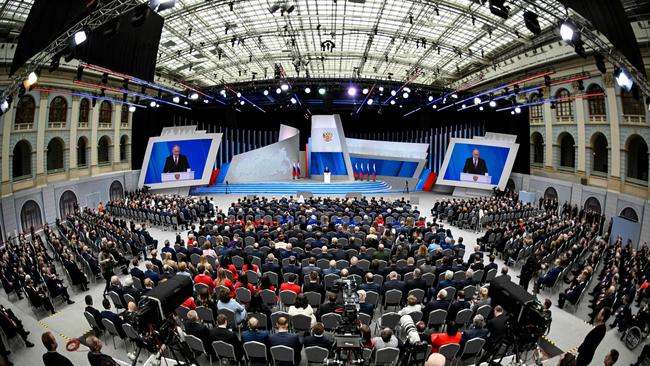 The annual state of the nation address took place in Moscow on Thursday. Picture: AFP