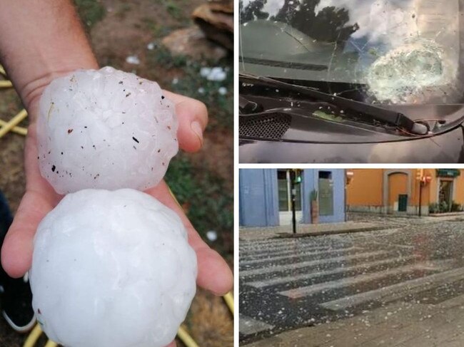 Intense hailstorm batters Catalan, Spain.