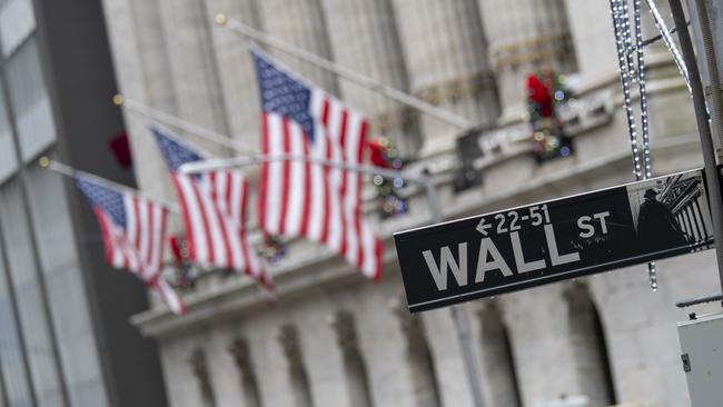 American flags fly outside the New York Stock Exchange in New York. Picture: AP