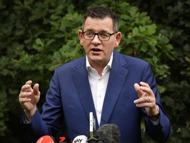 Daniel Andrews should be immortalised in bronze with a mask around his neck in case of further virus outbreaks. Picture: Ian Currie