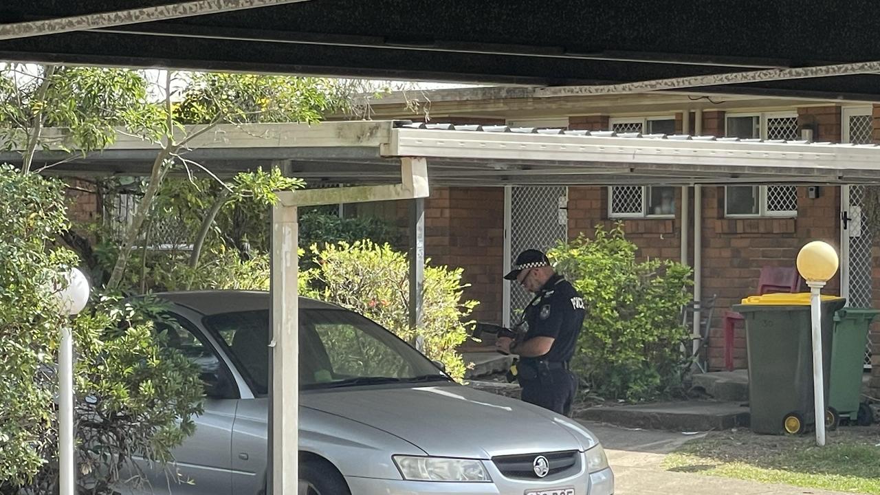 Police were seen taking photographs of a grey Holden Ute parked opposite Mr Waterman’s complex. Picture: Shayla Bulloch