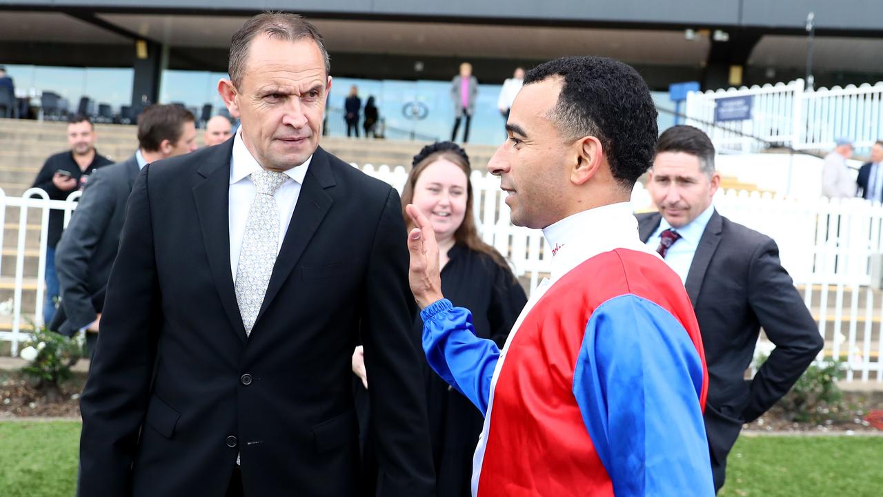 Trainer Chris Waller with Brazilian jockey Joao Moreira at Rosehill on Golden Rose Day last year. Picture: Jeremy Ng / Getty Images