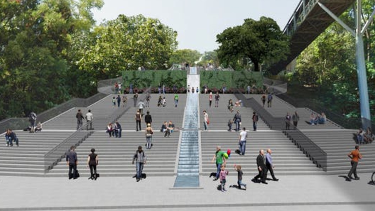 A view of proposed waterfront stairs providing a shaded link between the high town and the low town.