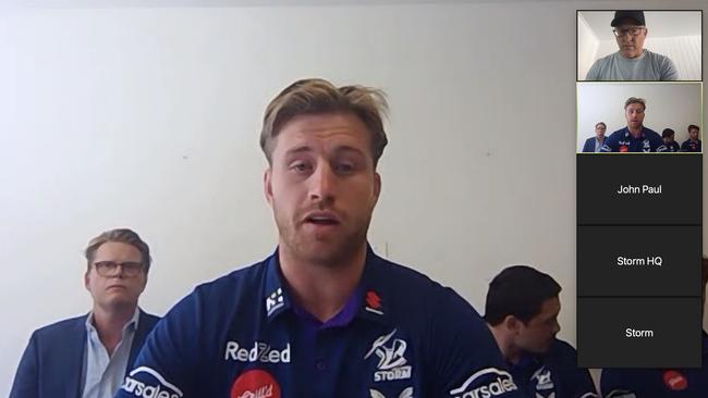 Cameron Munster appearing on a Zoom conference with the NRL integrity unit.