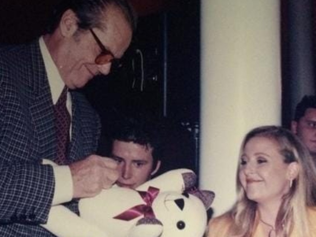 Jack Nicholson signing a bear for Angela Bishop. Picture: Courtesy of Angela Bishop