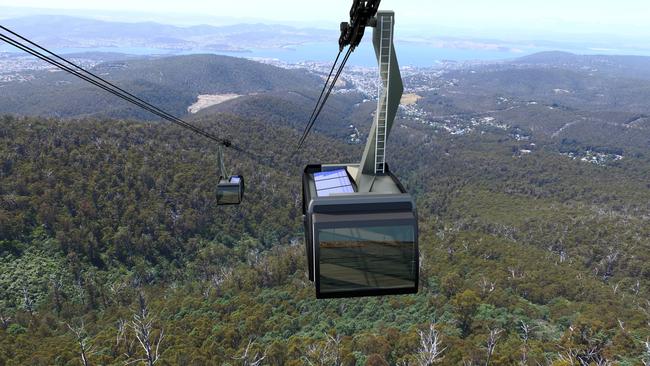 An artist’s impression of the proposed cable car on kunanyi/Mt Wellington.