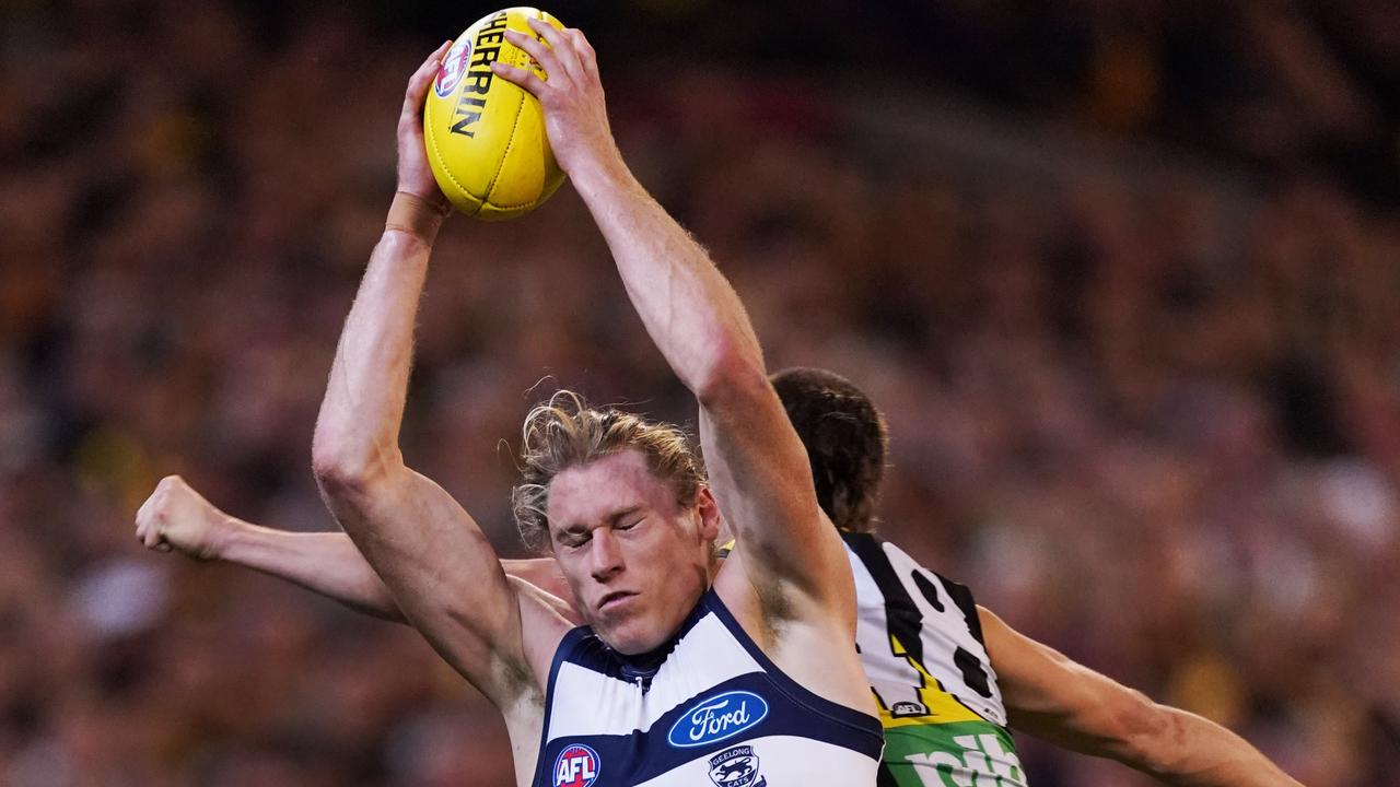 Mark Blicavs played mostly on the wing in Geelong’s preliminary final loss to Richmond. (AAP Image/Michael Dodge)