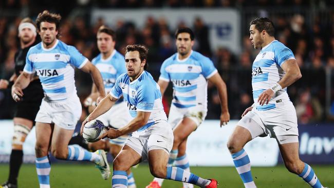 Tomas Cubelli of Argentina looks to the pass the ball against the All Blacks in Christchurch.