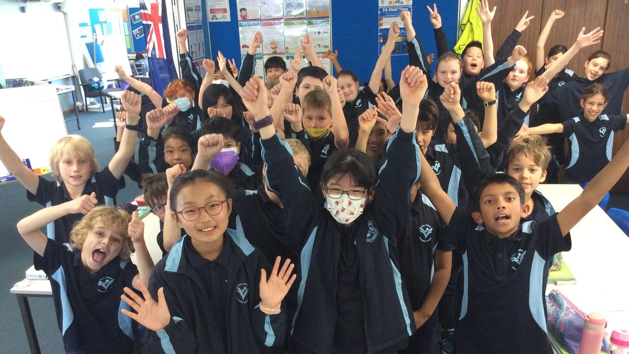 Joanne Lee (front left) won the 2022 Prime Minister's Spelling Bee in the Years 3-4 group with a score of 29/30. She is pictured with classmates from Bull Creek Primary School in WA.