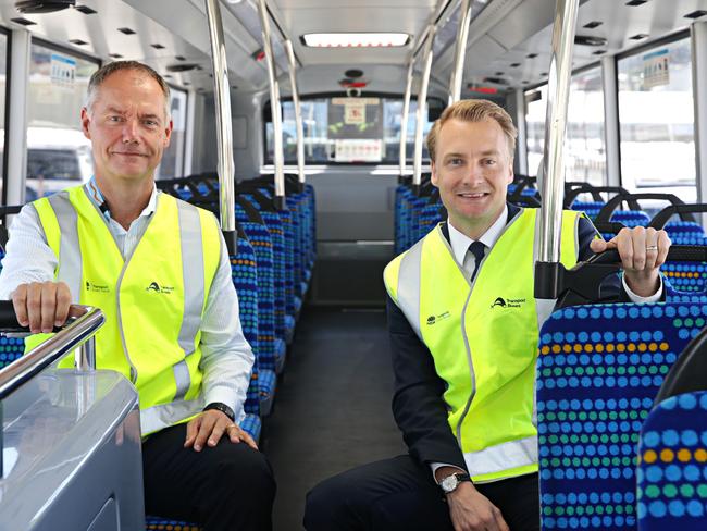 Manly MP James Griffin with NSW State transit CEO Steffen Faurby on the B-Line. Picture: Adam Yip.