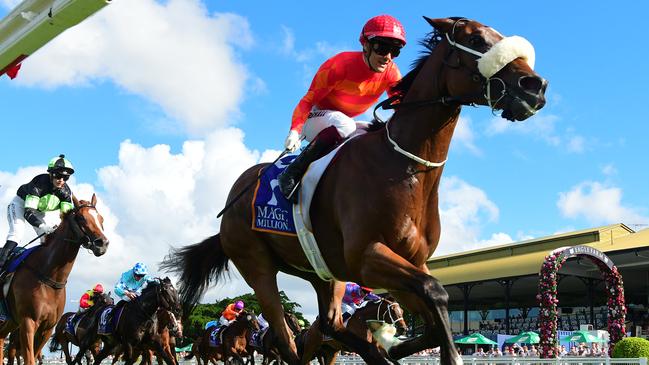 Taylor Marshall snared his first Group race win with Apache Chase in the Vo Rogue Plate. Picture: Trackside Photography