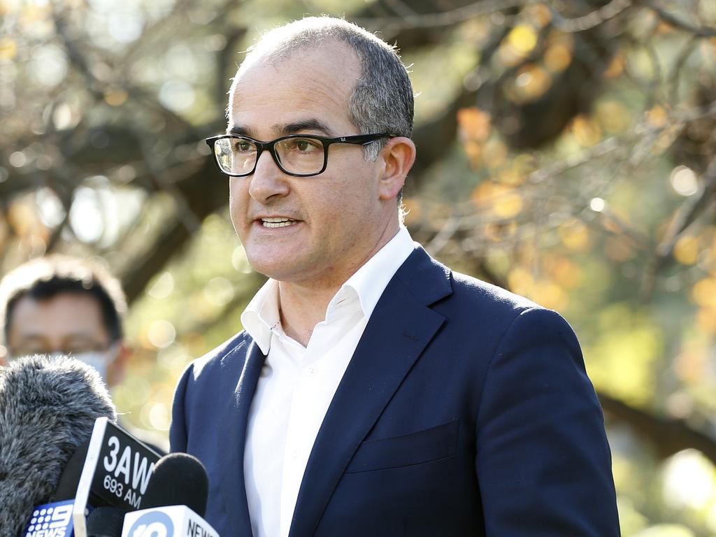 Victorian Acting Premier James Merlino speaks to the media. Picture: Darrian Traynor/Getty Images