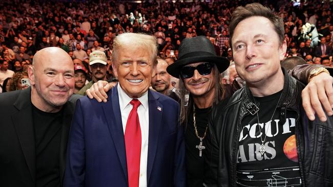 Podcaster Joe Rogan with President-elect Donald Trump, musician Kid Rock and billionaire entrepreneur Elon Musk. Picture: Chris Unger / Zuffa LLC