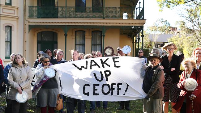 Activists from NPRAG and community members at Willow Grove turned out to protest the business case for the Powerhouse Museum which would see the demolition of Willow Grove. Picture: Danny Aarons.