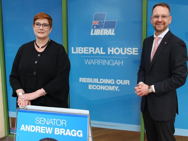 Minister for Foreign Affairs Marise Payne with Senator Andrew Bragg at Liberal House, Balgowlah, which was opened in late 2020 to maintain a Liberal presence in Warringah. Picture: Supplied.