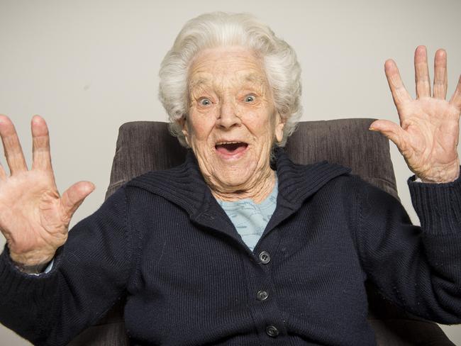 Japrar Central Park aged care resident Nell Hunter takes part in a laughing session. Picture: Eugene Hyland