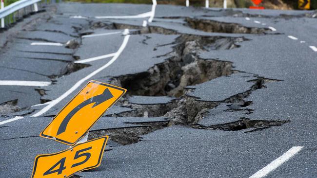 No through road: Earthquake damage to State Highway 1, south of Kaikoura. Picture: AFP/Marty Melville