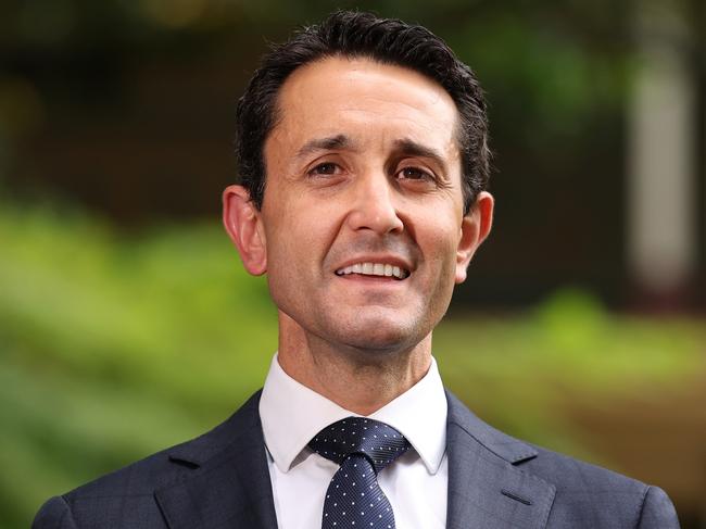 Queenslands new Premier David Crisafulli speaks to media at Parliament House on Sunday morning. Picture Lachie Millard