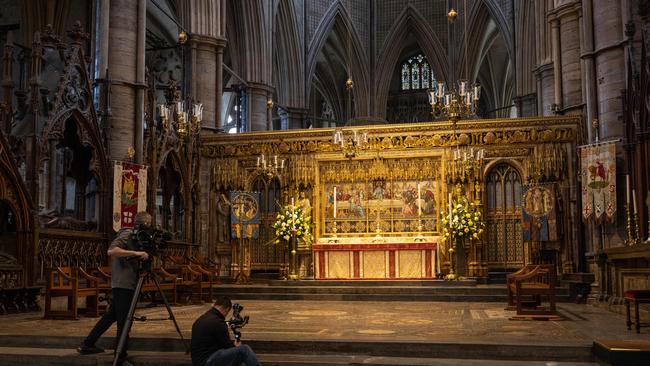 Rehearsals are underway at Westminster Abbey where Prince George, nine, will carry his grandfather’s robes as his youngest page boy Picture: AFP)