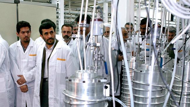 The former Iranian president Mahmoud Ahmadinejad, second left, visits the Natanz nuclear enrichment facility, 350km south of Tehran. Picture: Reuters/The Times