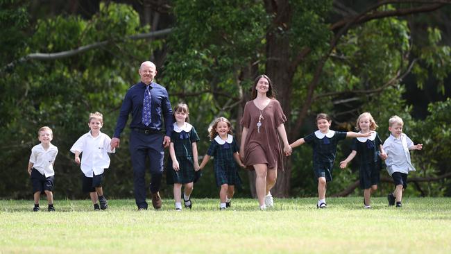 Mr Drennan and Mrs Battle with students Tyler King, Oliver Lendrum, Lola Robertson, Vivienne Carney, Clementine Stucken, Lilly Jones and Morgan Smith. Picture: Sue Graham